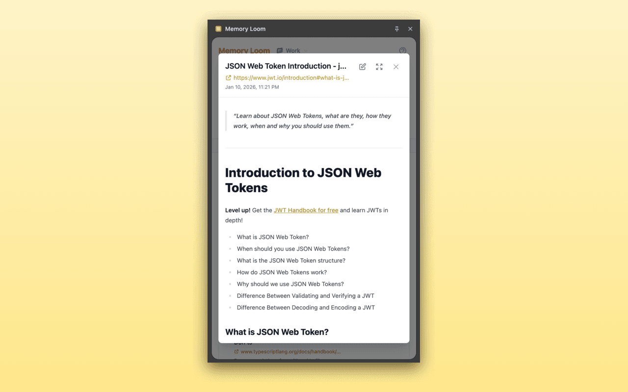 Bookmarked article view