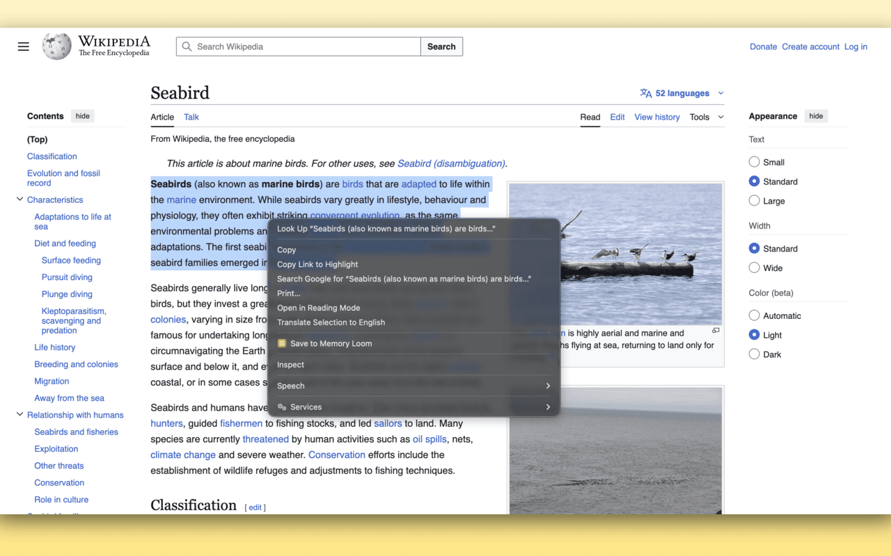 Right-click context menu