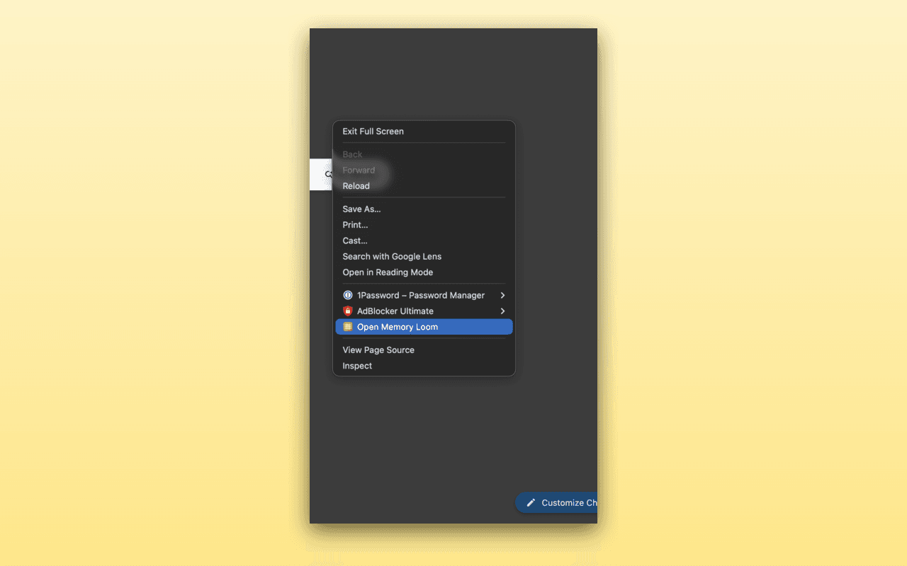 Memory Loom options menu